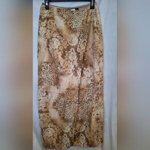 Monte Womens Long Skirt Made in Italy Size 8 Tan Lace Design Button